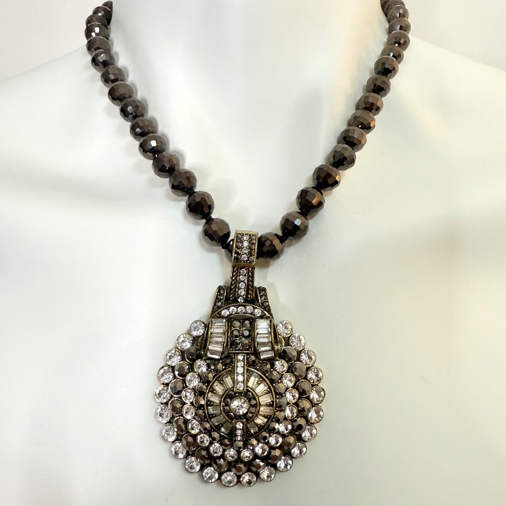 Heidi Daus USA Art Deco Crystal Medallion Necklace with Original Box